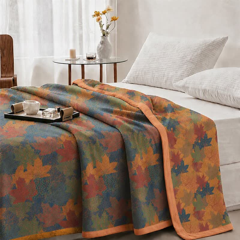 Colorful Fall Maple Leaf Cotton Blanket - image 22