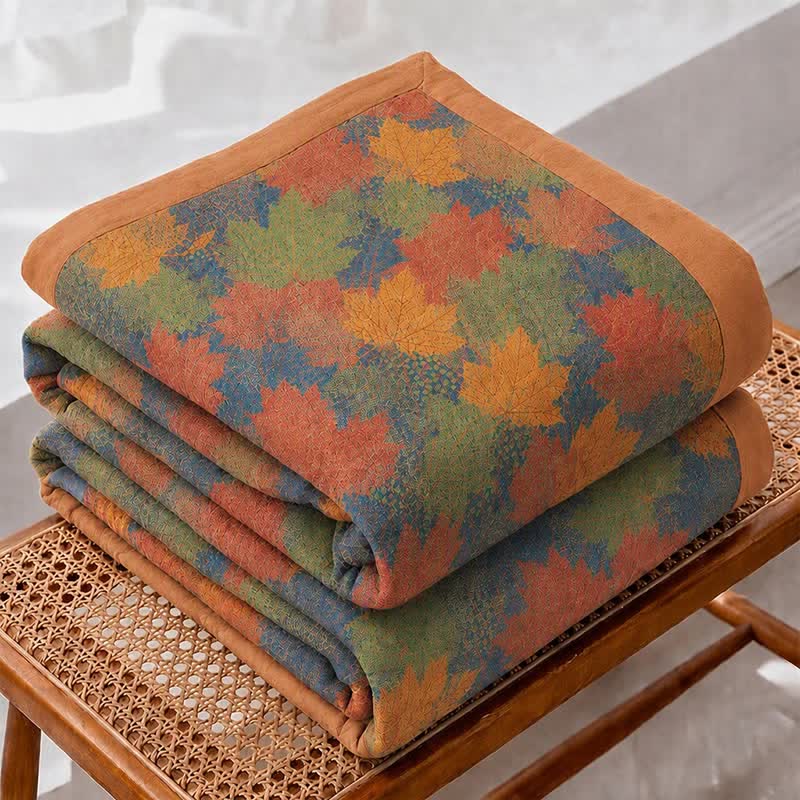 Colorful Fall Maple Leaf Cotton Blanket - image 21