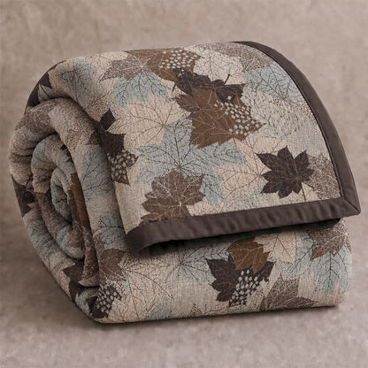 Colorful Fall Maple Leaf Cotton Blanket - Gray & Brown - Blanket - Cal King - image 28