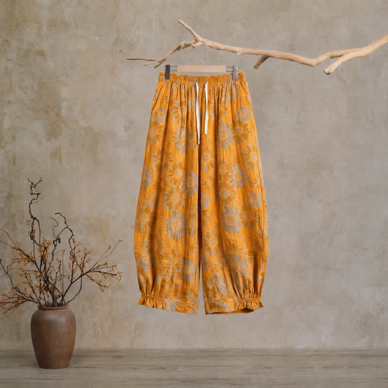 Vintage Sunflower Cotton Lounge Pants - Orange - XL - image 0