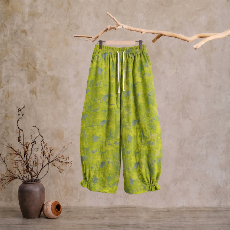Green Ginkgo Leaf Cotton Pajama Pants - Green - XL - image 0