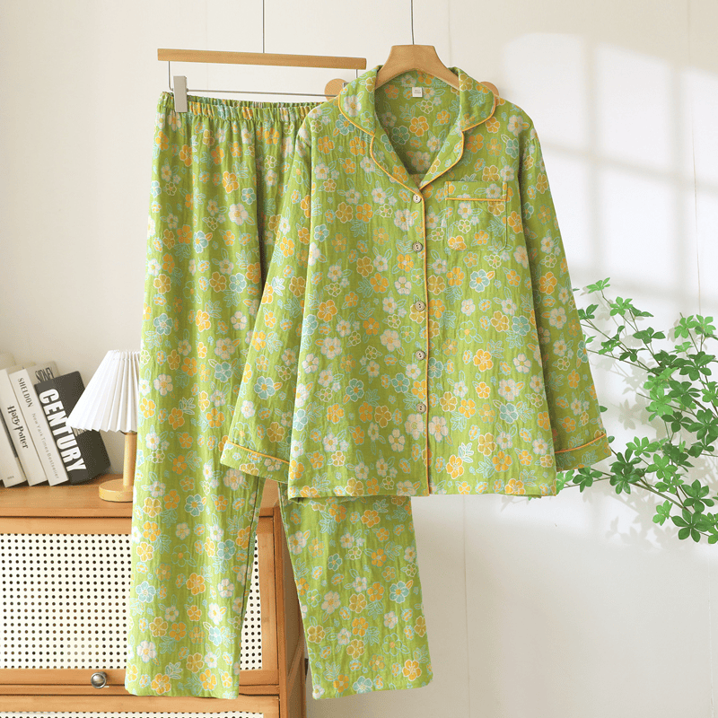 Green Ditsy Floral Cotton Pajama Set - Green - XXL - image 0