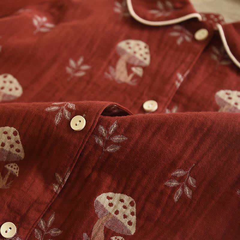 Vintage Mushroom Print Cotton Loungewear Set - image 3