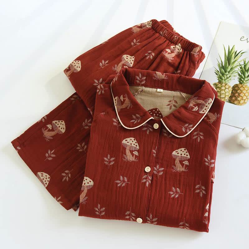 Vintage Mushroom Print Cotton Loungewear Set - image 1