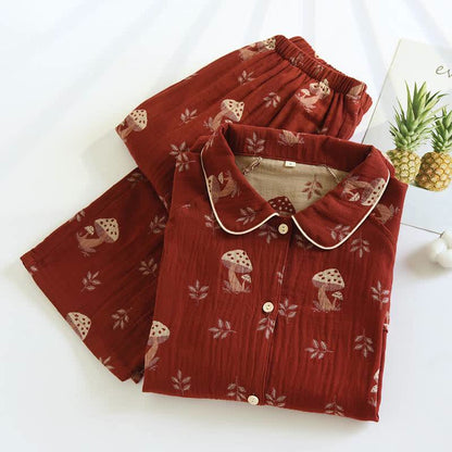 Vintage Mushroom Print Cotton Loungewear Set - image 1