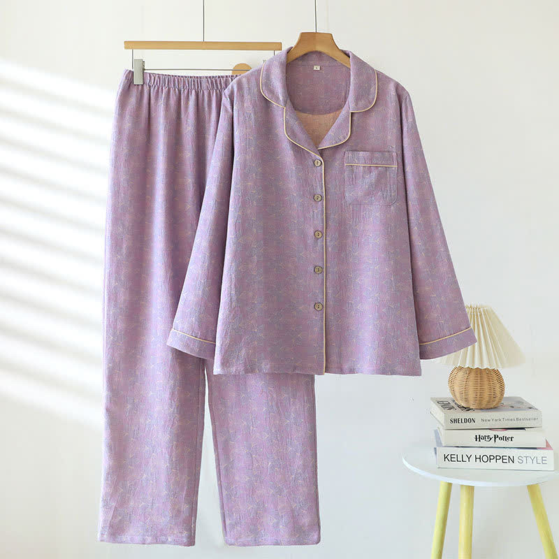 Minimal Cotton Lapel Yarn-dyed Pajama Set - image 1