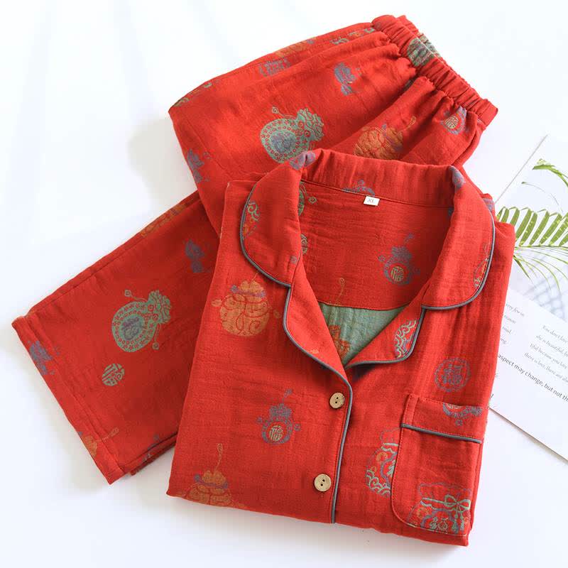Red Cotton Fortune Pouch Loungewear Set - image 1