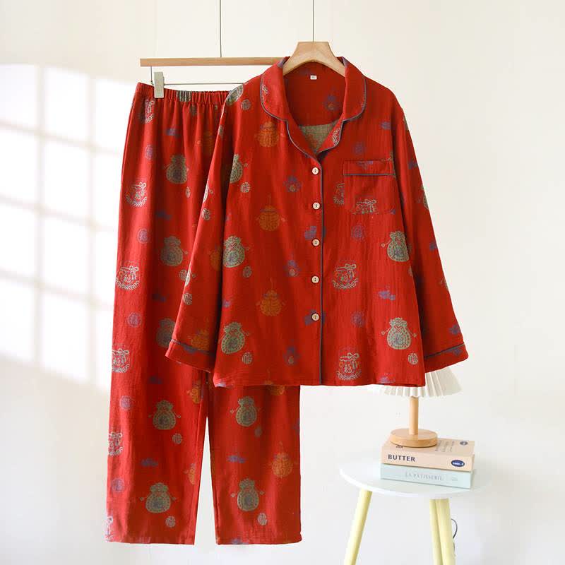 Red Cotton Fortune Pouch Loungewear Set - Red - XL - image 0