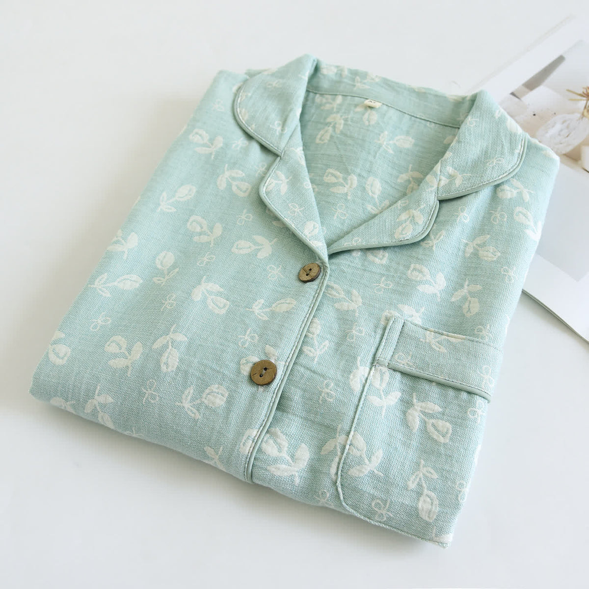 Cotton Gauze Leaf Print Pajama Set - image 3