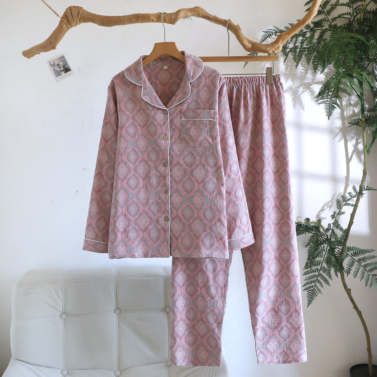 Minimal Cotton Piped Loungewear Set - Pink - XL - image 13
