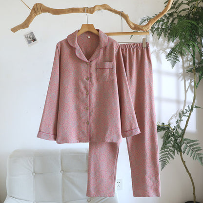 Minimal Cotton Gauze Printed Sleepwear Set - Pink - XL - image 1