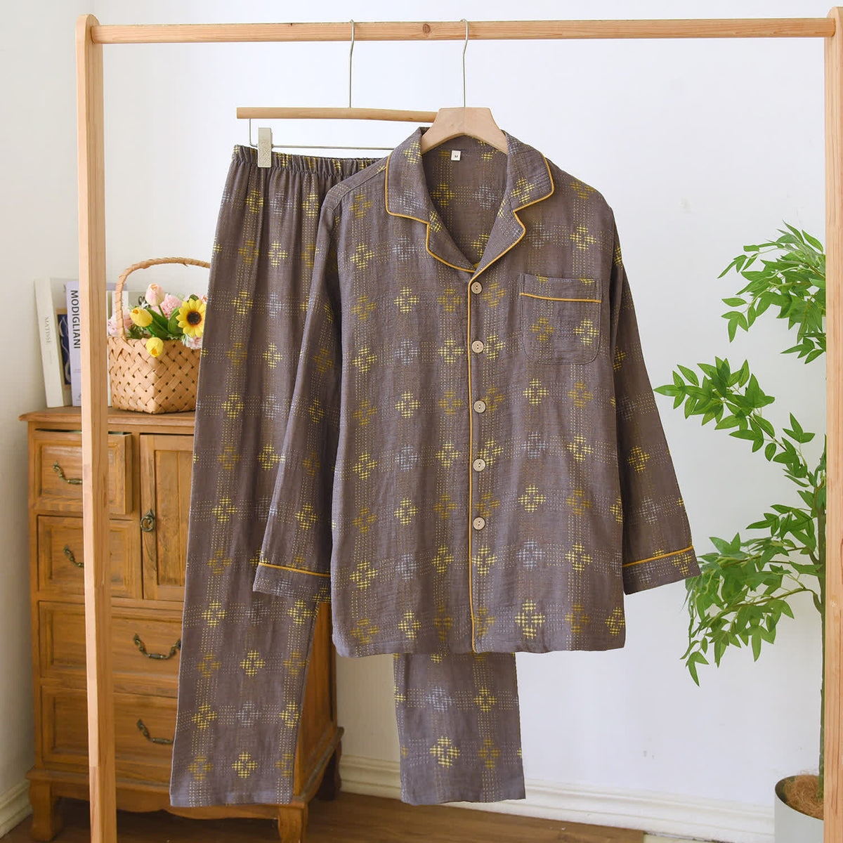 Heritage Cotton Gauze Check Pajama Set - Brown - XL - image 11