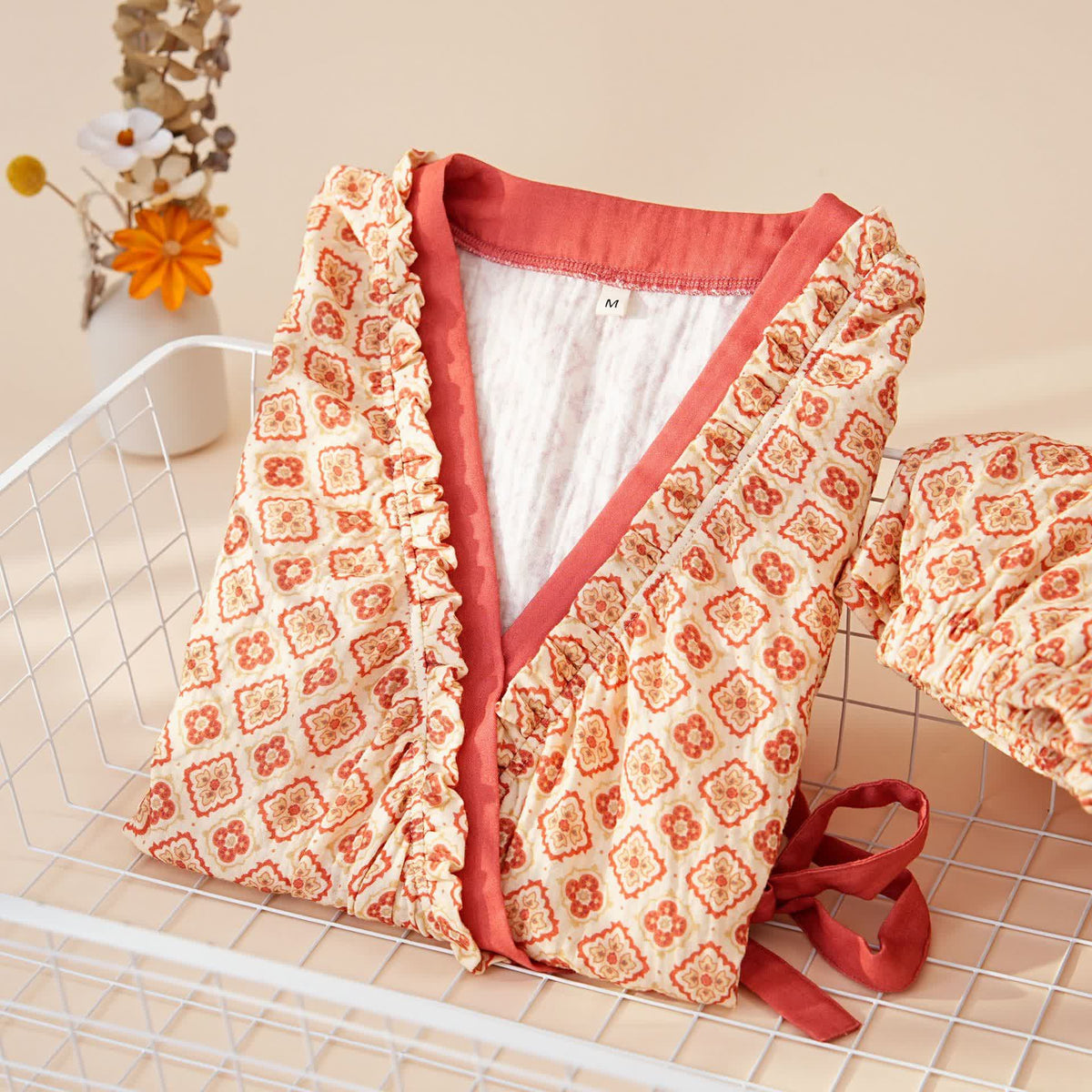 Geometric Ruffle Trim Cotton Loungewear Set - image 1