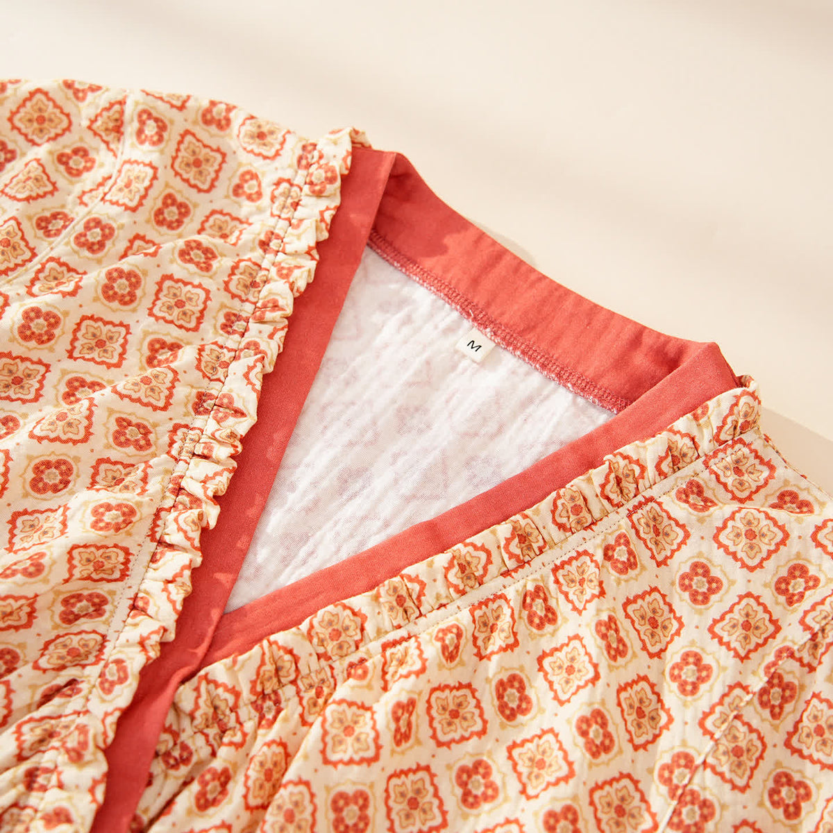 Geometric Ruffle Trim Cotton Loungewear Set - image 2