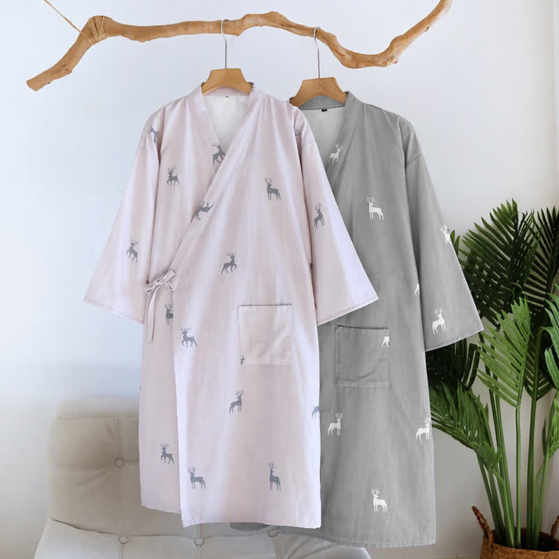 Couple Deer Cotton Gauze Kimono Bathrobe - image 0
