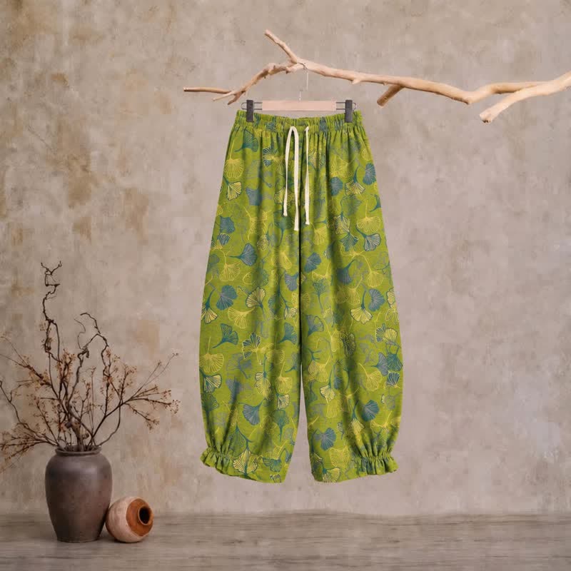 Green Ginkgo Leaf Cotton Pajama Pants - Green - XL - image 0