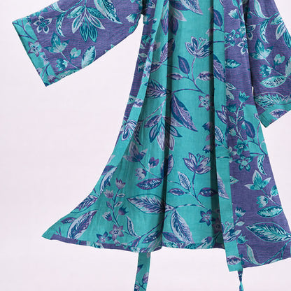 Blue & Purple Leaf Cotton Kimono Robe - image 10