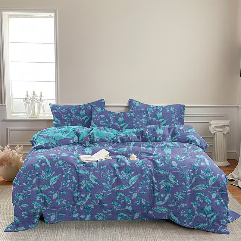 Blue & Purple Leaf Cotton Duvet Cover Bedding Set - image 13