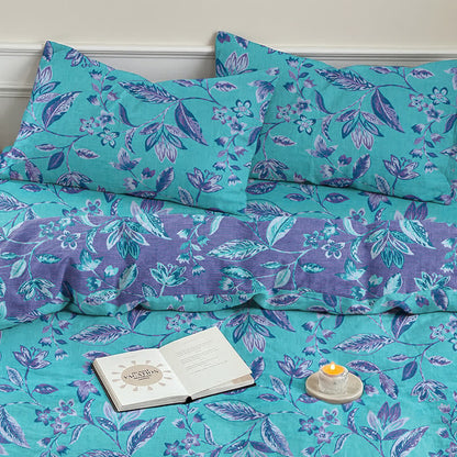 Blue & Purple Leaf Cotton Duvet Cover Bedding Set - image 8