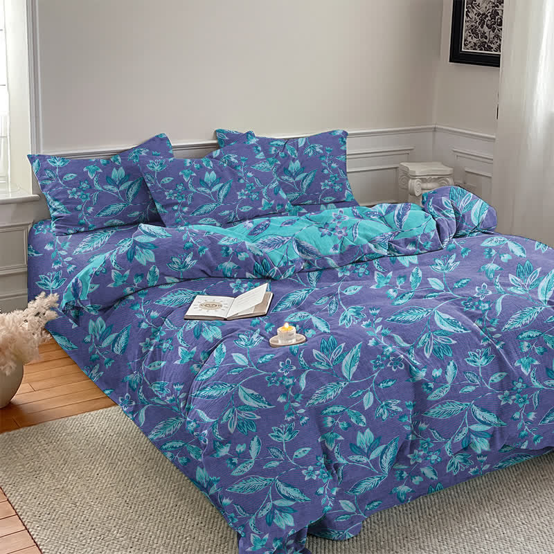Blue & Purple Leaf Cotton Duvet Cover Bedding Set - image 12