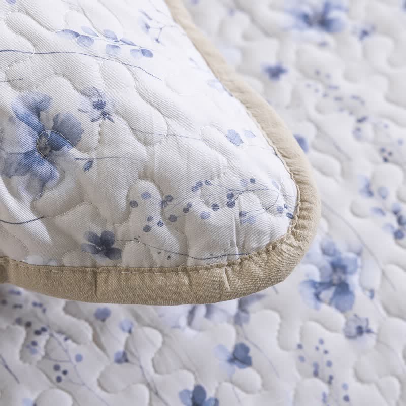 Blue Watercolor Flower Cotton Quilt Set - image 6