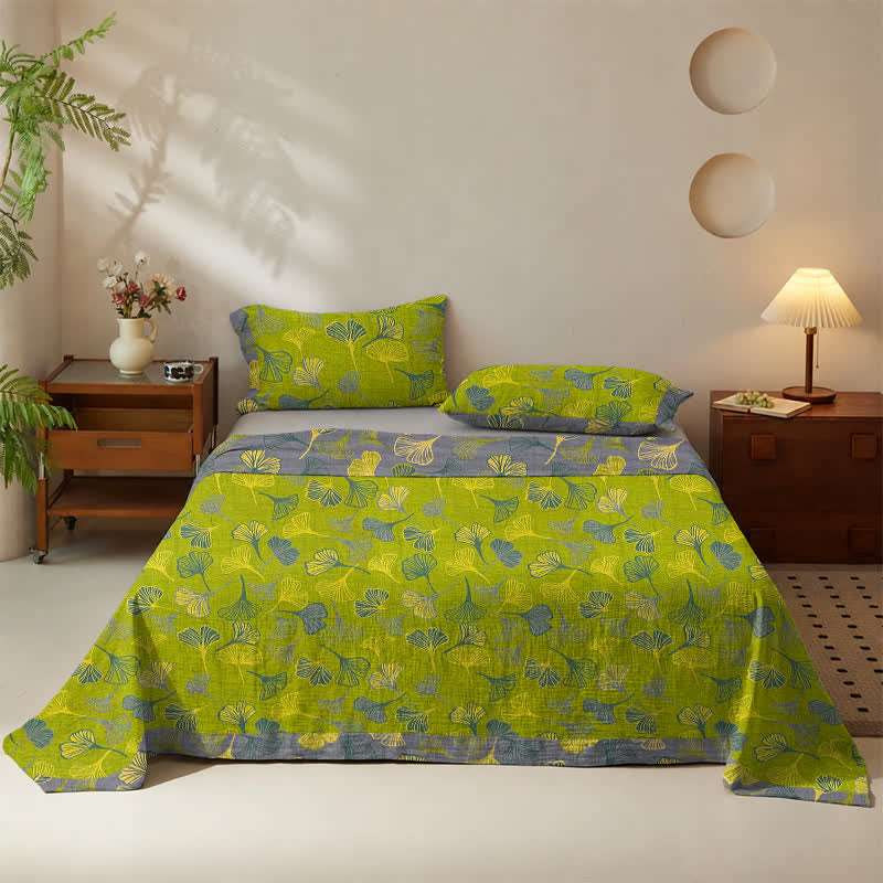 Vintage Green Ginkgo Leaf Cotton Bedspread Set - image 2