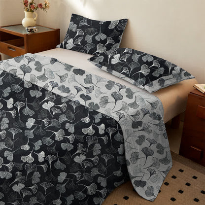 Vintage Black Ginkgo Leaf Reversible Cotton Bedding Set - image 1