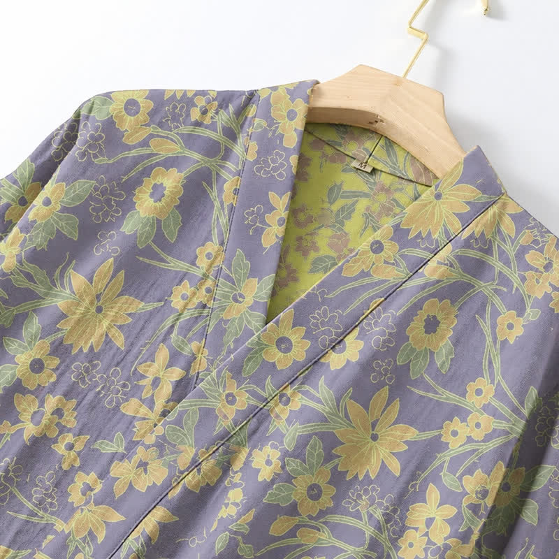 Pastoral Floral Jacquard Kimono Cotton Robe - image 14