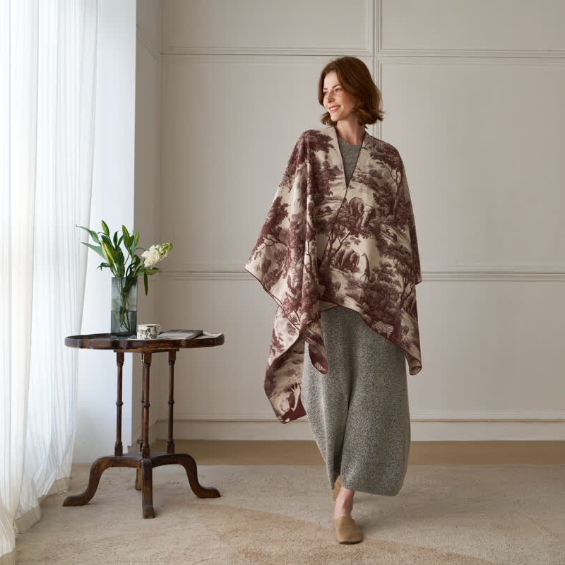 Vintage Jungle Toile Poncho Shawl Wrap - image 10