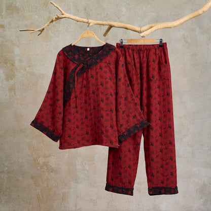 Ginkgo Leaf Oriental Tassel Cotton Pajamas - 2XL - image 0