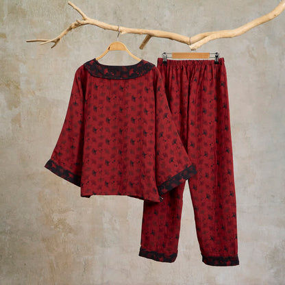 Ginkgo Leaf Oriental Tassel Cotton Pajamas - image 1