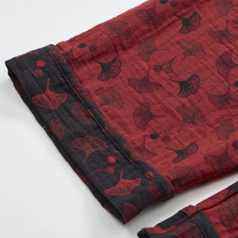 Ginkgo Leaf Oriental Tassel Cotton Pajamas - image 7