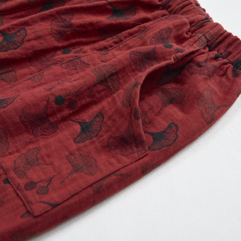 Ginkgo Leaf Oriental Tassel Cotton Pajamas - image 8