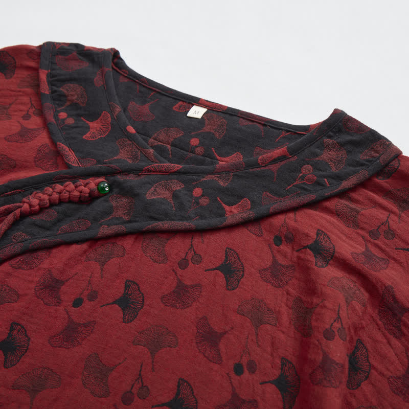Ginkgo Leaf Oriental Tassel Cotton Pajamas - image 4