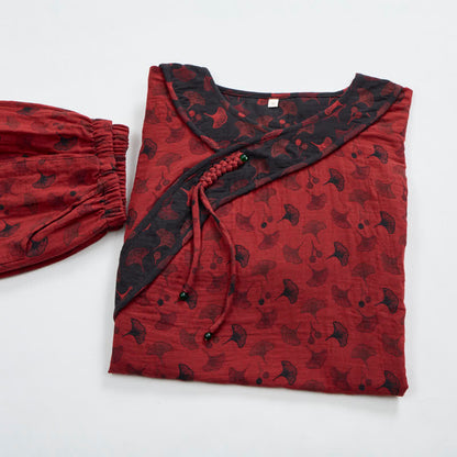 Ginkgo Leaf Oriental Tassel Cotton Pajamas - image 2