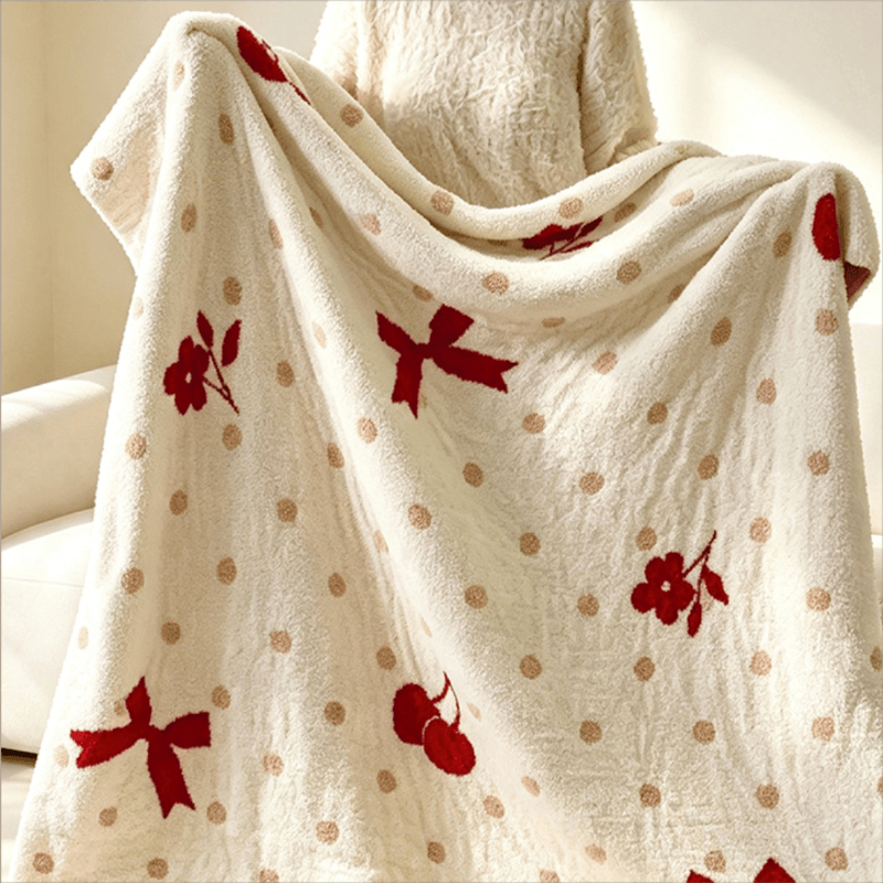 White Bow & Cherry Jacquard Throw Blanket - image 3