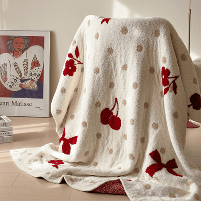 White Bow & Cherry Jacquard Throw Blanket - image 1