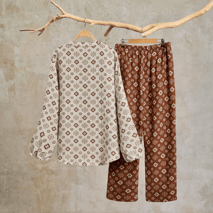 Retro Geometric Long Sleeve Pajama Set - image 1