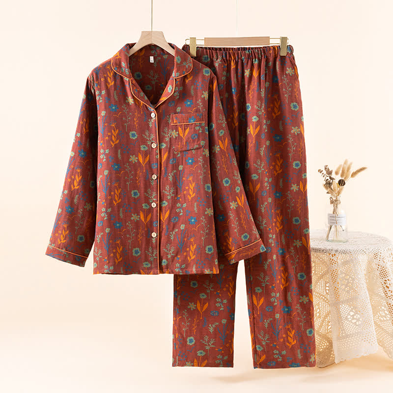 Garden Bloom Cotton Loungewear Set - Brick Red - XL - image 16