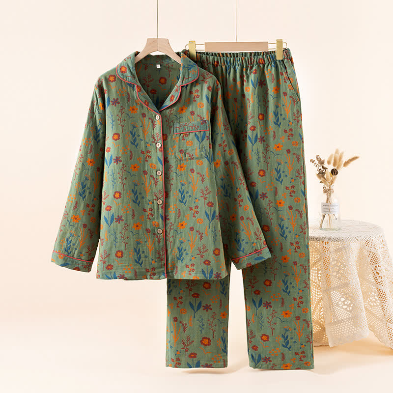 Garden Bloom Cotton Loungewear Set - Green - XL - image 15