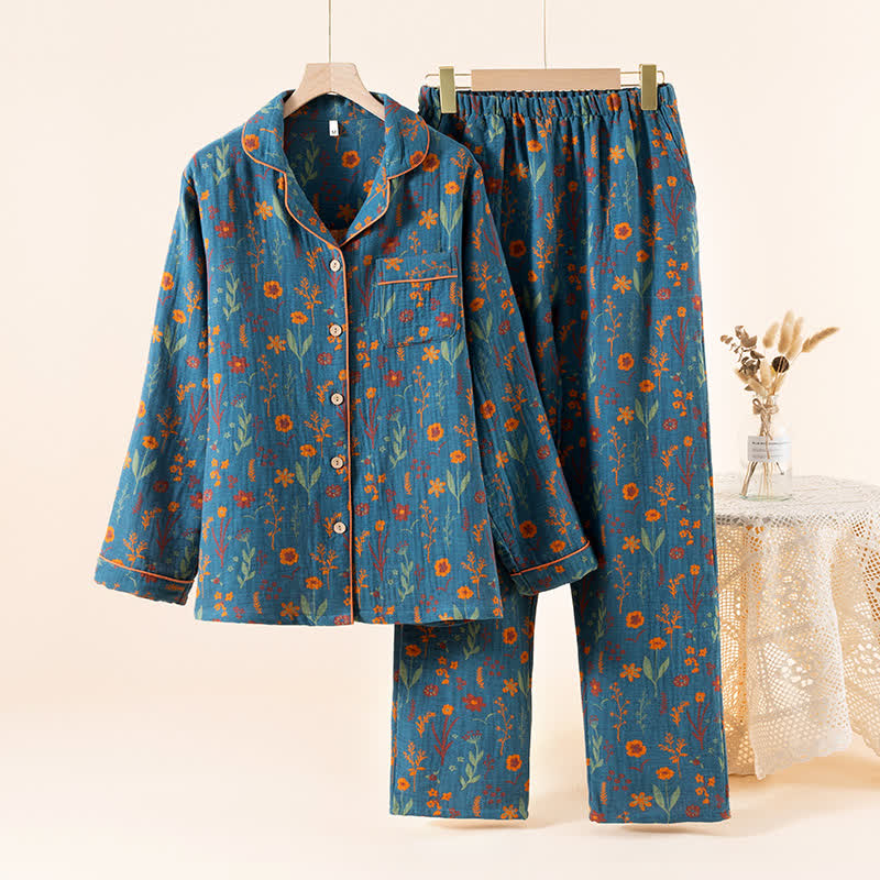 Garden Bloom Cotton Loungewear Set - Blue - XL - image 1