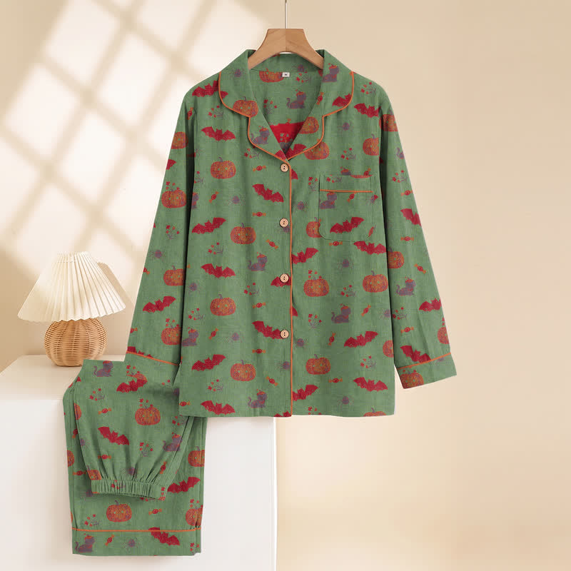 Halloween Pumpkin Bat Cotton Loungewear Set - image 8
