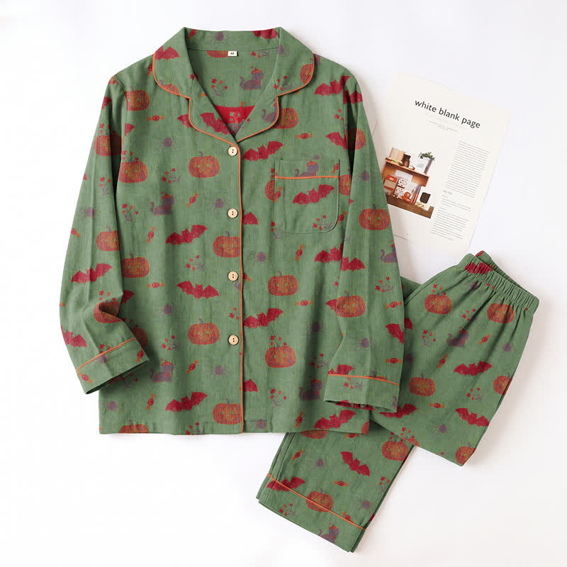 Halloween Pumpkin Bat Cotton Loungewear Set - image 9
