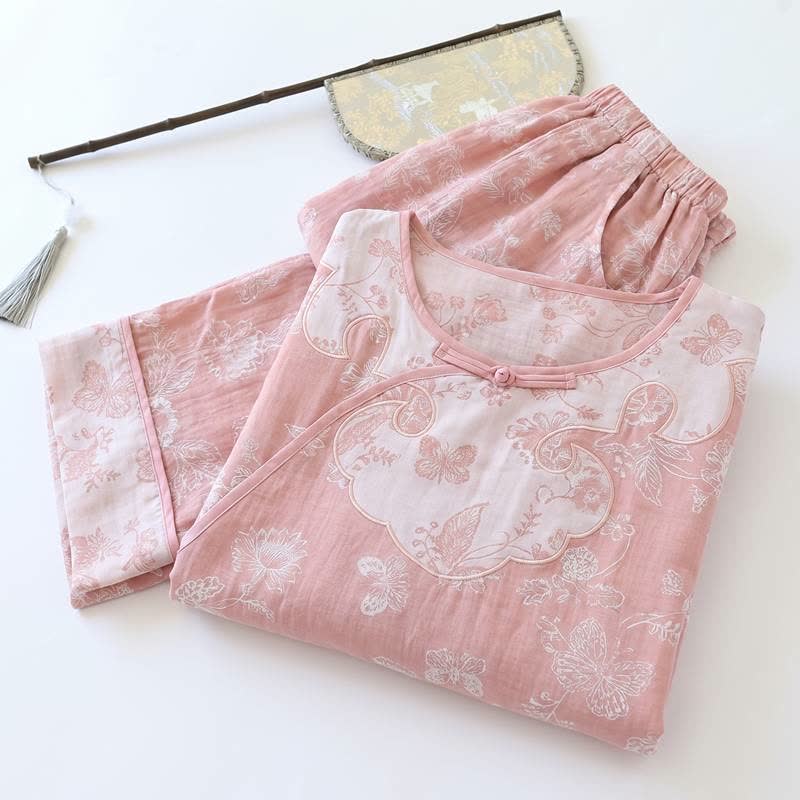 Elegant Cotton Gauze Frog Button Pajama Set - image 5