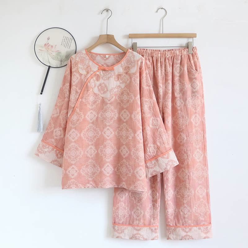 Vintage Oriental Cotton Gauze Lounge Set - Pink - XL - image 12