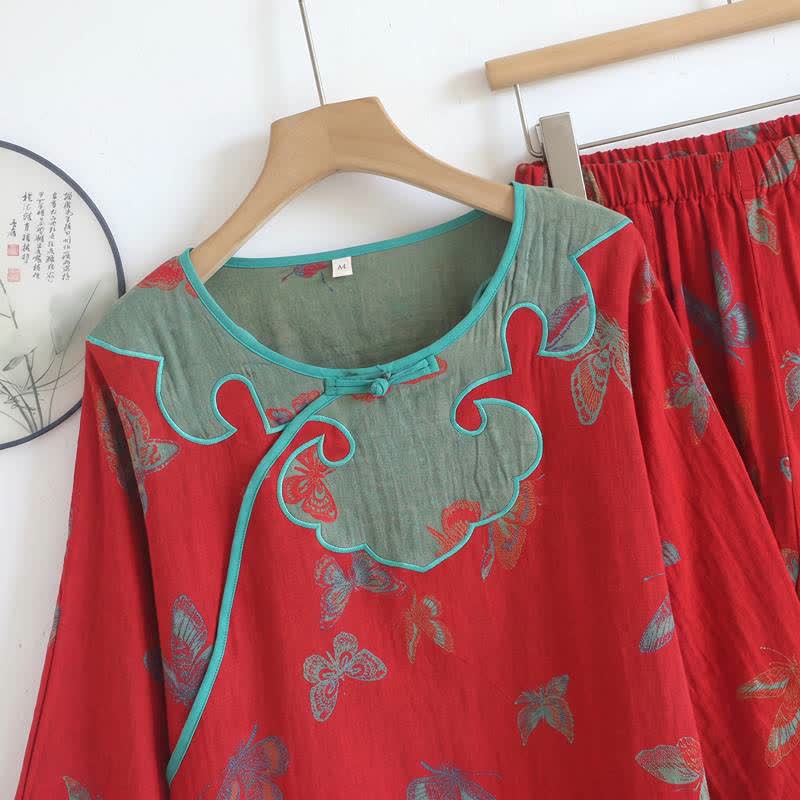 Vintage Butterfly Cotton Frog Button Pajama Set - image 2