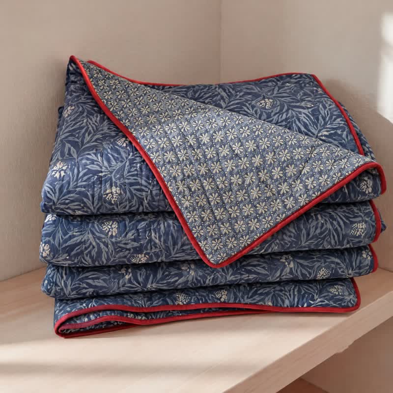 Botanical Flower Reversible Cotton Quilt - Blue - Quilt - King - image 0