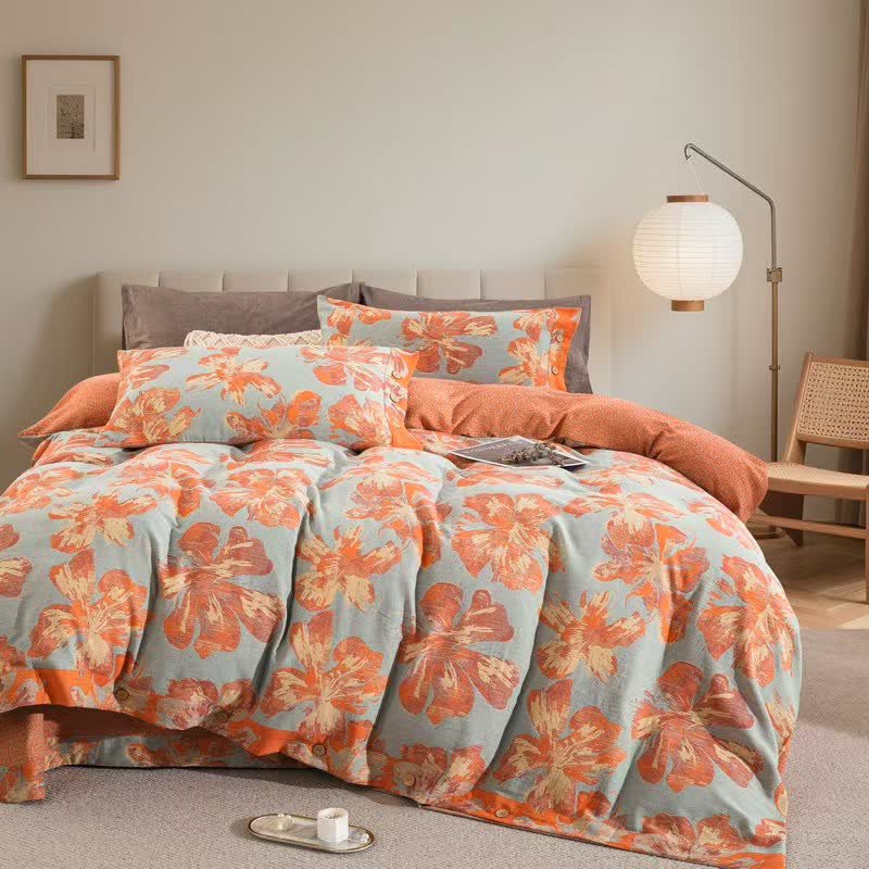 Artistic Flower Cotton Duvet Cover Bedding Set - image 3