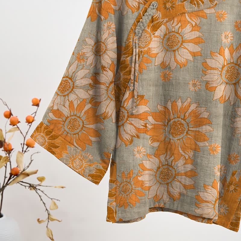 Oriental Sunflower Cotton Pajama Set - image 9