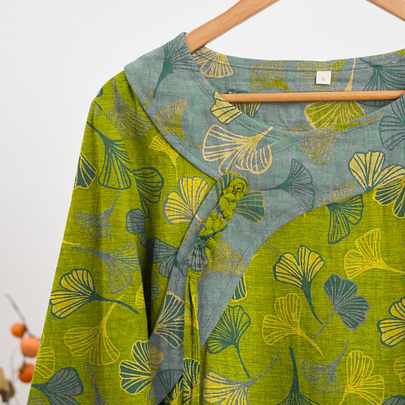 Oriental Ginkgo Leaf Cotton Pajama Set - image 2